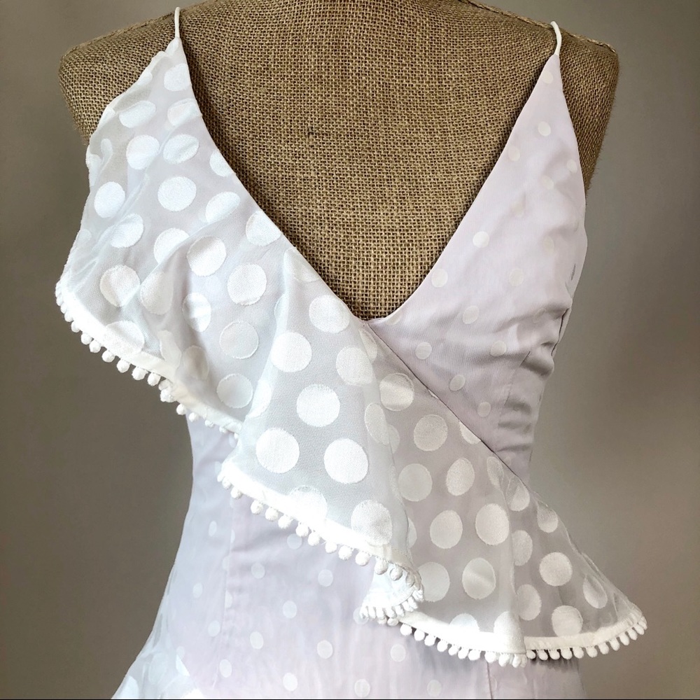 Keepsake See You Now Ivory Polka Dot Asymmetrical Ruffle Dress XS - Picture 4 of 16
